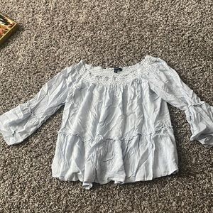 Blue and white striped off the shoulder, American eagle